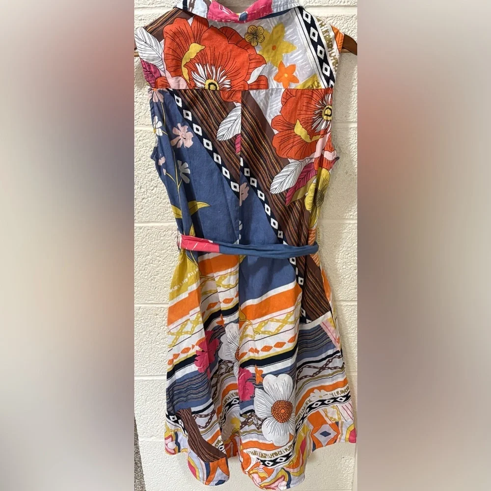 CHARLIE B. L linen blend retro print sleeveless dress